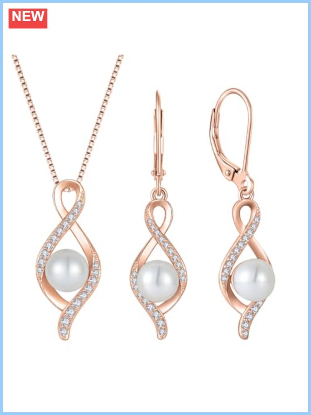 18K Rose Gold Plated 925 Sterling Silver Freshwater Pearl Jewelry Set